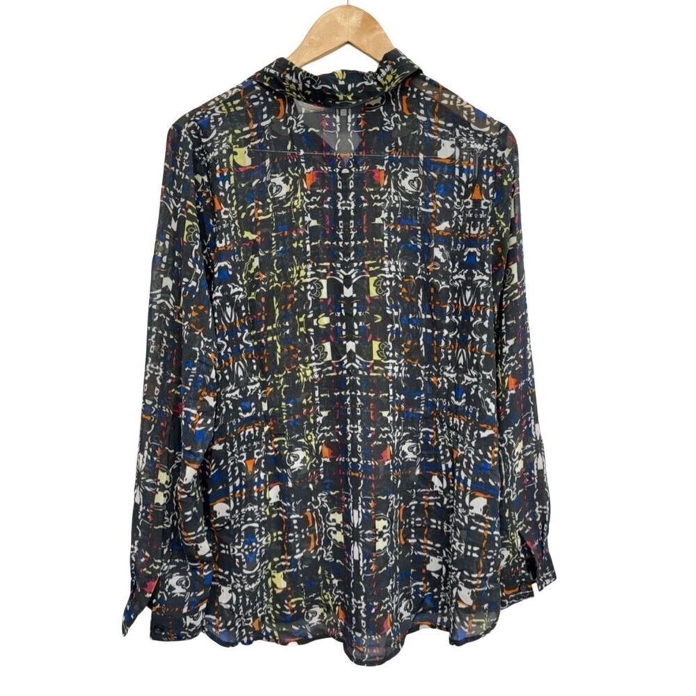 CAbi Festival Geometric Blouse Size Large Button Down Long Sleeve Shirt - Picture 2 of 9